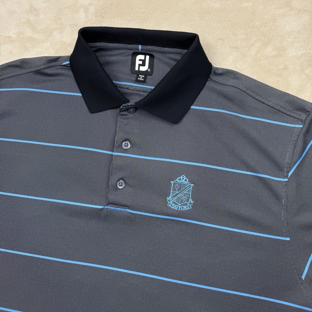 FootJoy Polo Shirt Men XL Gray Blue Striped Stafford Logo Golf Performance Short